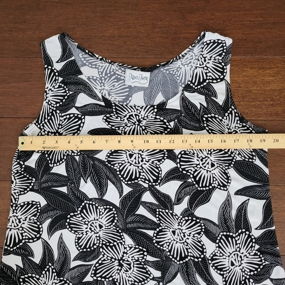 Dream Dance Women's Floral Black & White Sleeveless Ruffle Trim Dress Size L - Picture 6 of 7